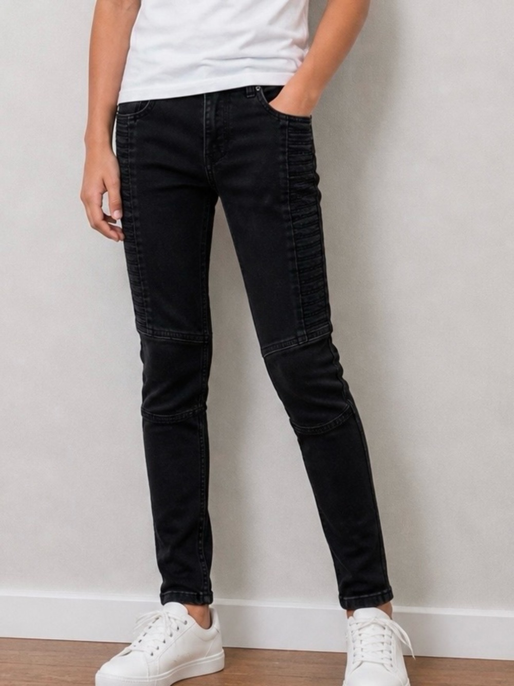 H&M Black Biker Skinny Jeans Boys Size 10-11Y Adjustable Waist